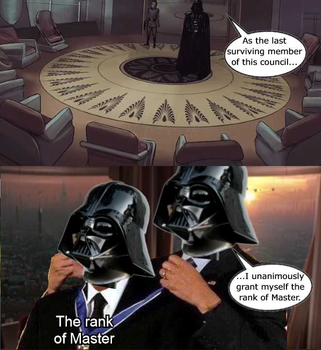 darth vader and darth vader sit in a meeting room