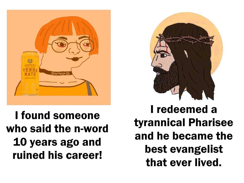 a cartoon of a woman with glasses and a beard next to a man with a beard