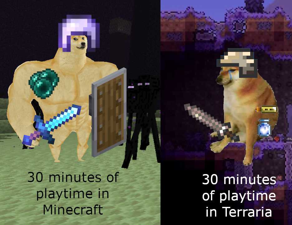 there are two pictures of a man and a dog in a minecraft