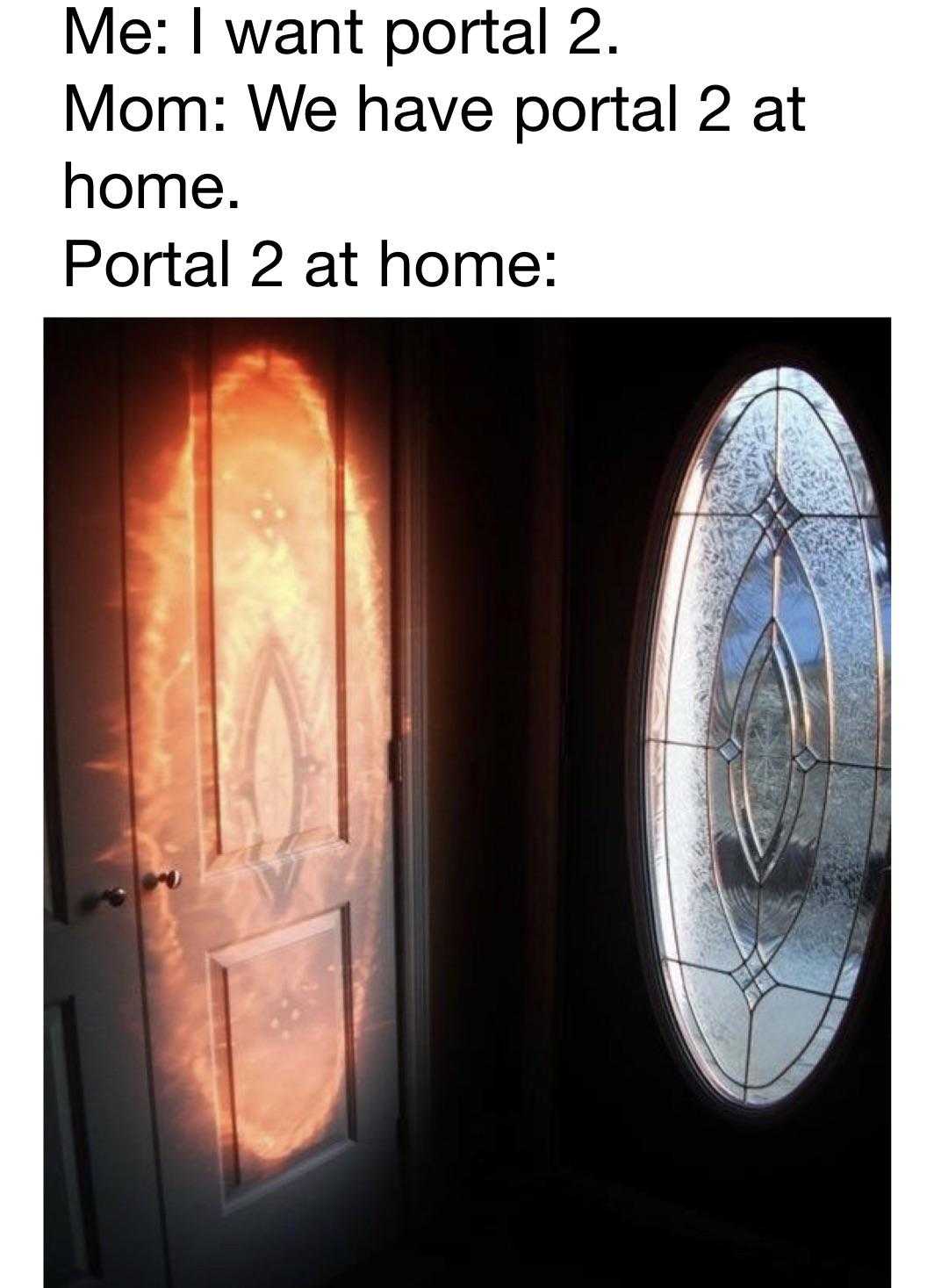 there are two pictures of a door with a window and a light coming in