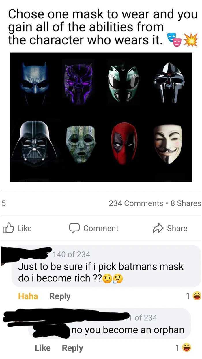 a screenshot of a text message with a picture of a mask and a mask