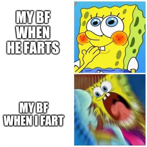 cartoon meme of a spongebob with a caption of the words my be when he hearts