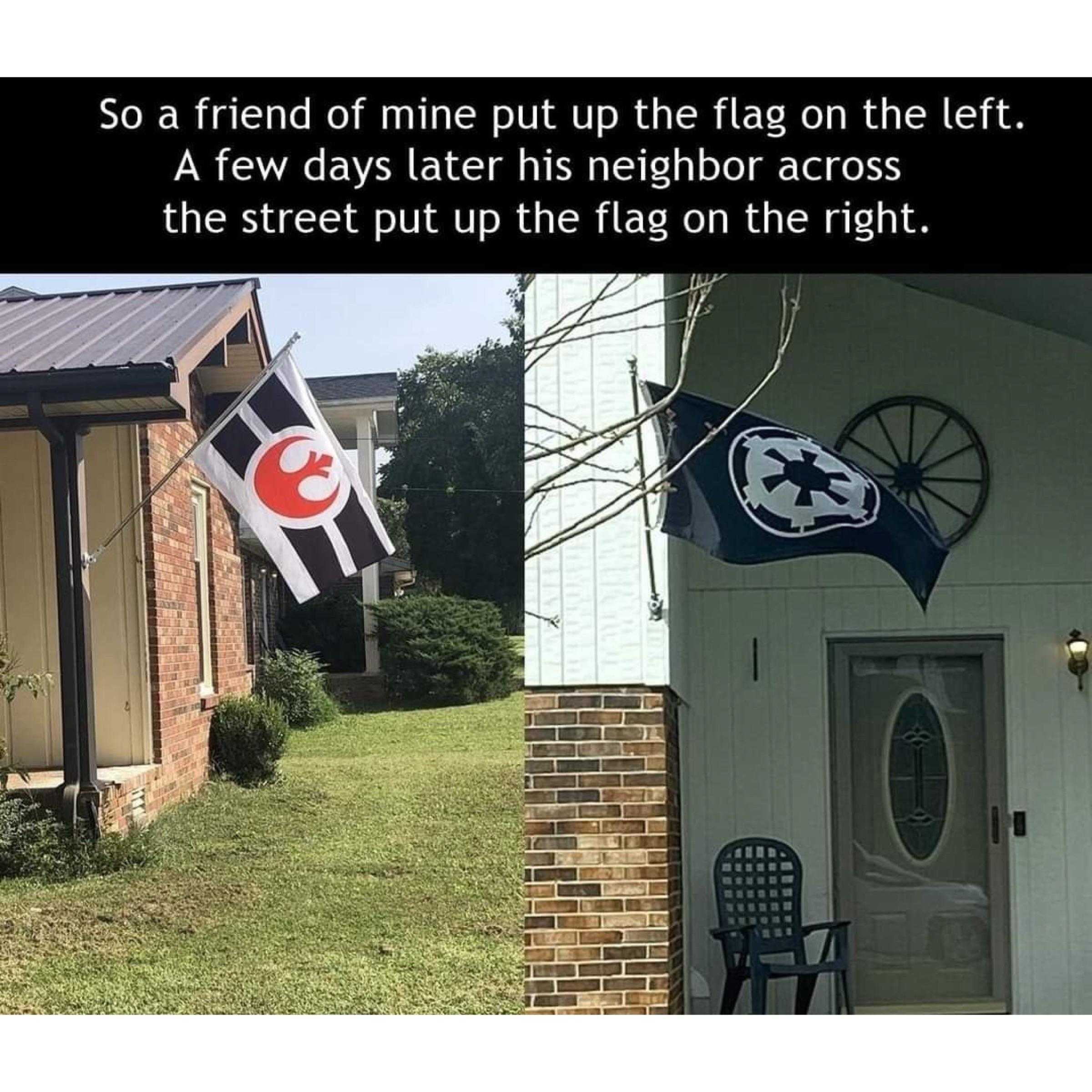 there are two pictures of a flag and a house with a flag on it