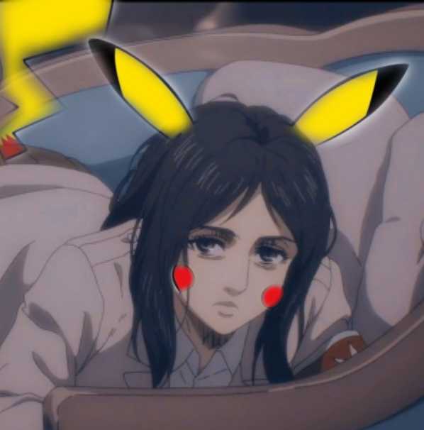 anime girl with pikachu ears laying in bed with a pillow