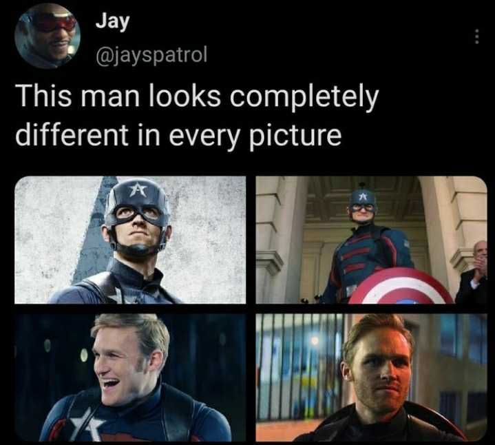 a close up of a person on a cell phone with a caption of captain america