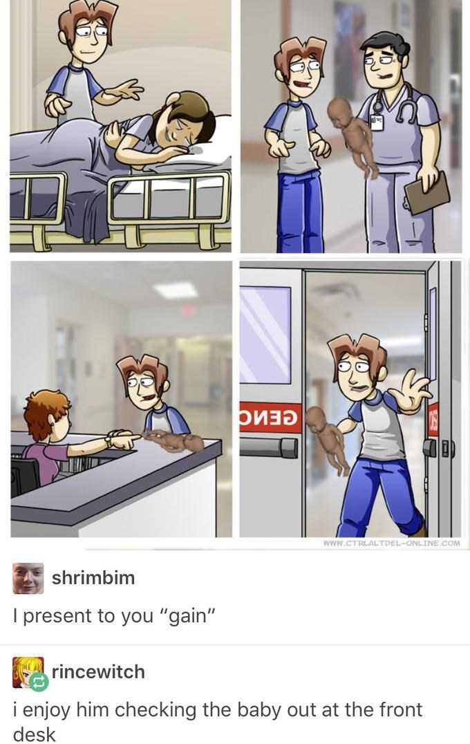 a cartoon of a man talking to a woman in a hospital