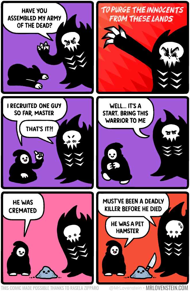 a comic strip with a cartoon of a skeleton and a cat