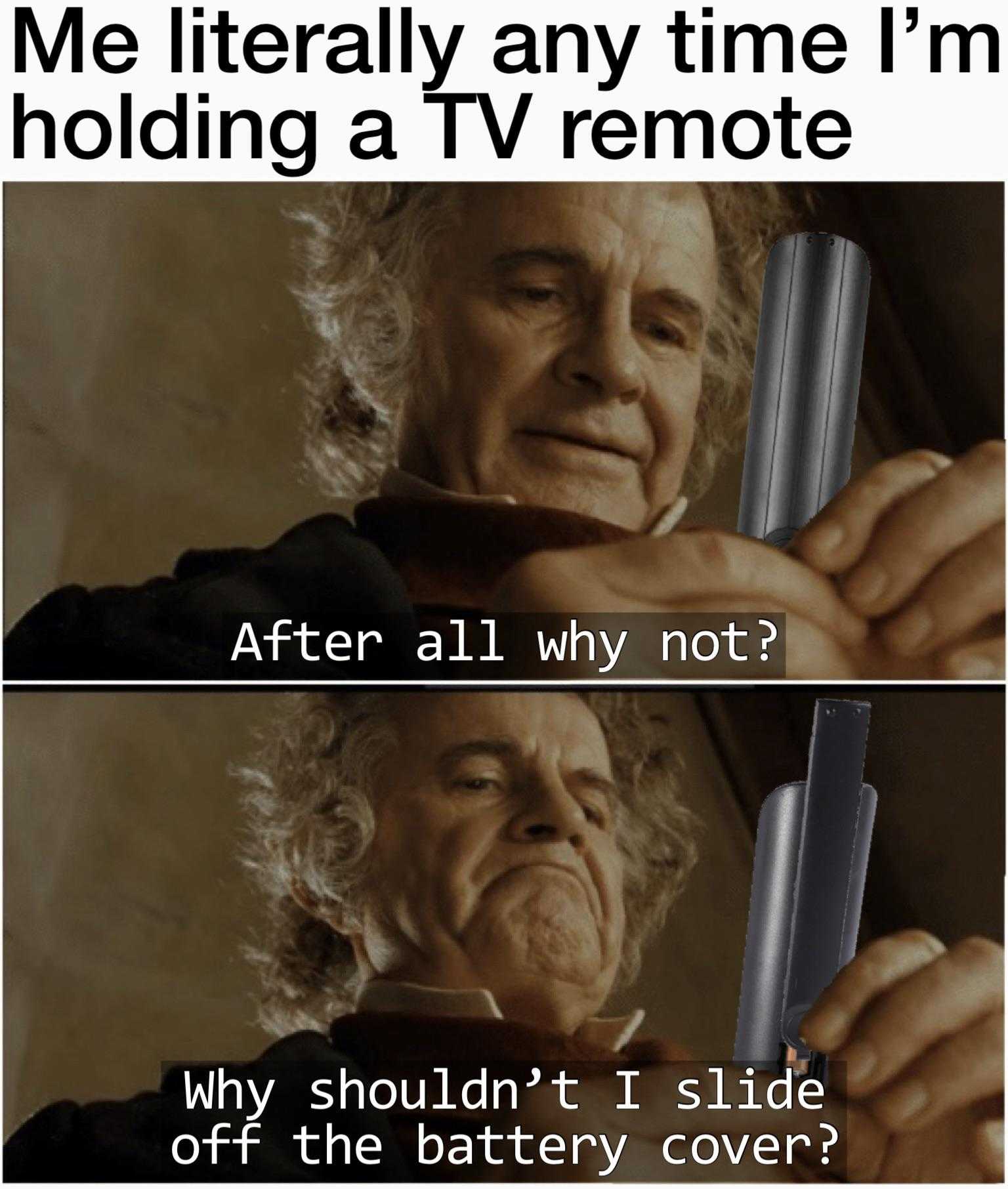 a picture taken from a meme of a man holding a tv remote