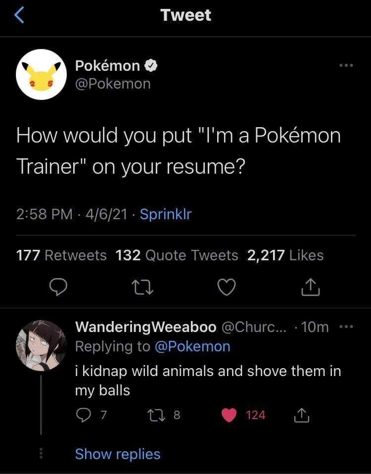 a tweet screenshot of a person on a phone with a pokemon tweet