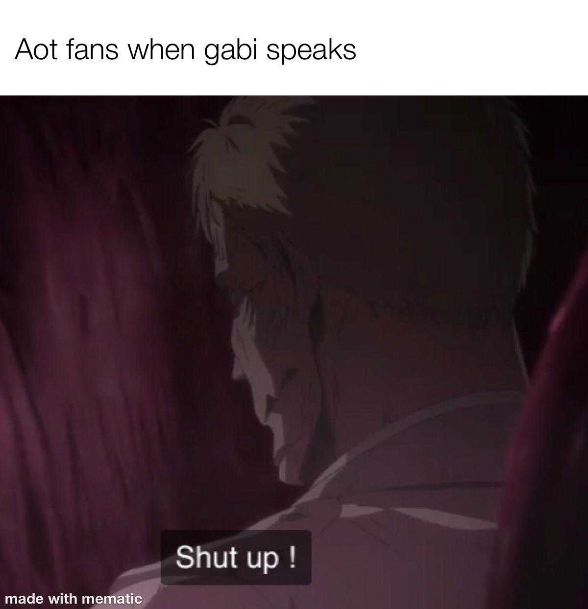 a picture taken from a video of a man with a caption saying, ' aot fans when ga