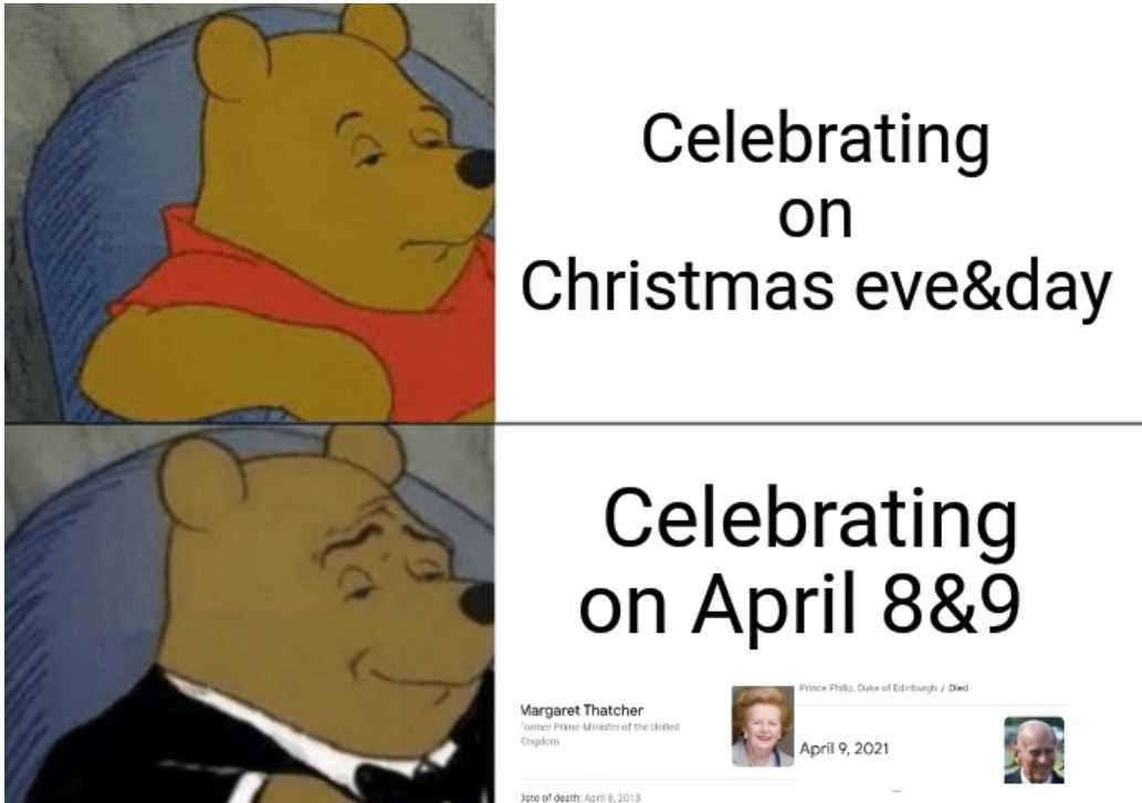 cartoon of a bear in a tuxedo with a caption of celebrating on christmas eve