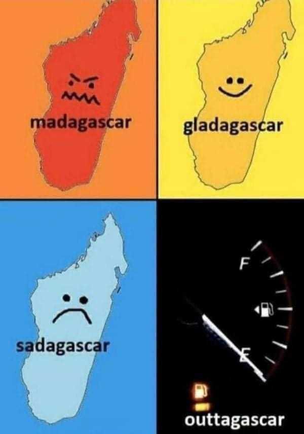 four different images of madagascar with faces and words