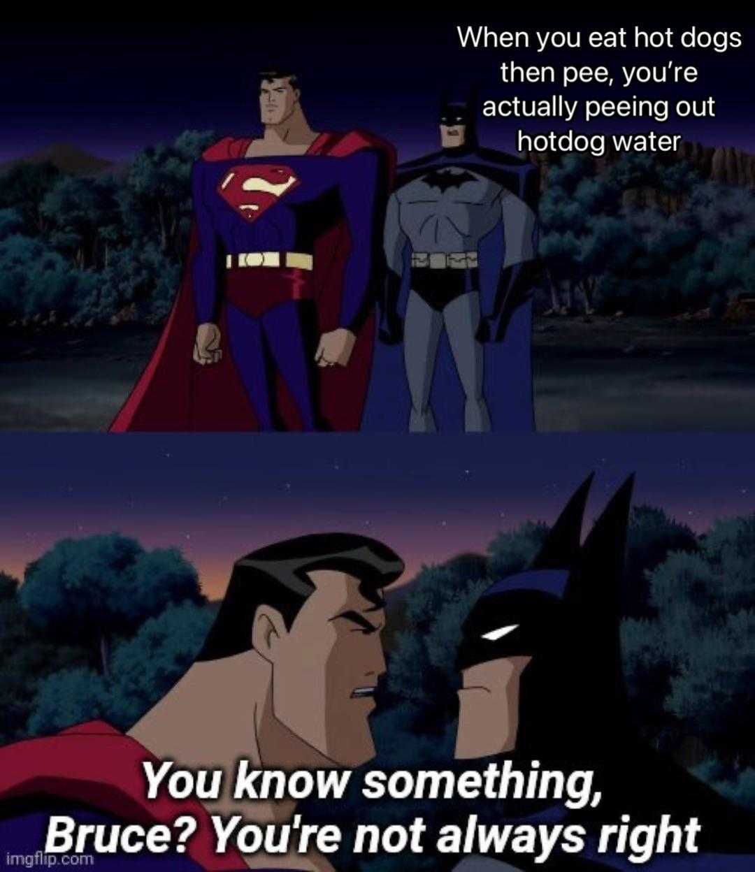 batman and superman are talking to each other in the same cartoon