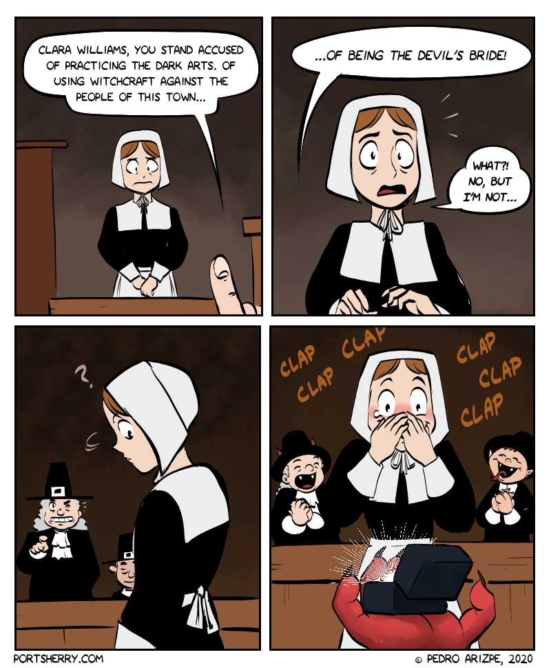 cartoon of a nun talking to a man in a church