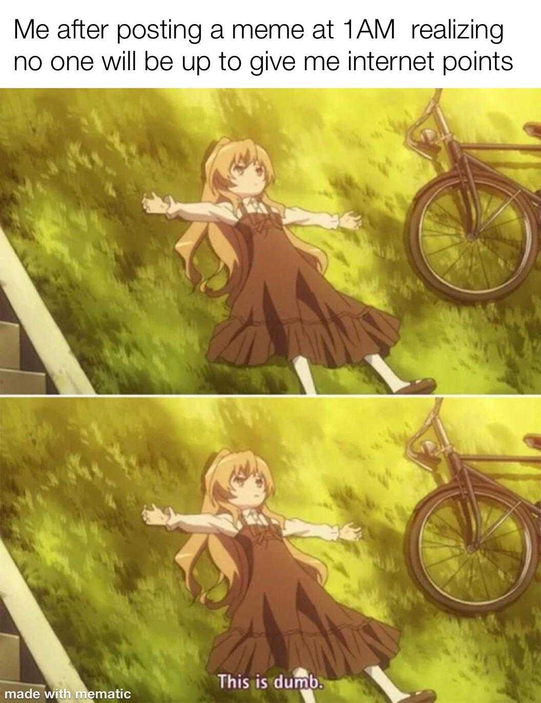 a cartoon picture of a girl in a dress standing next to a bicycle