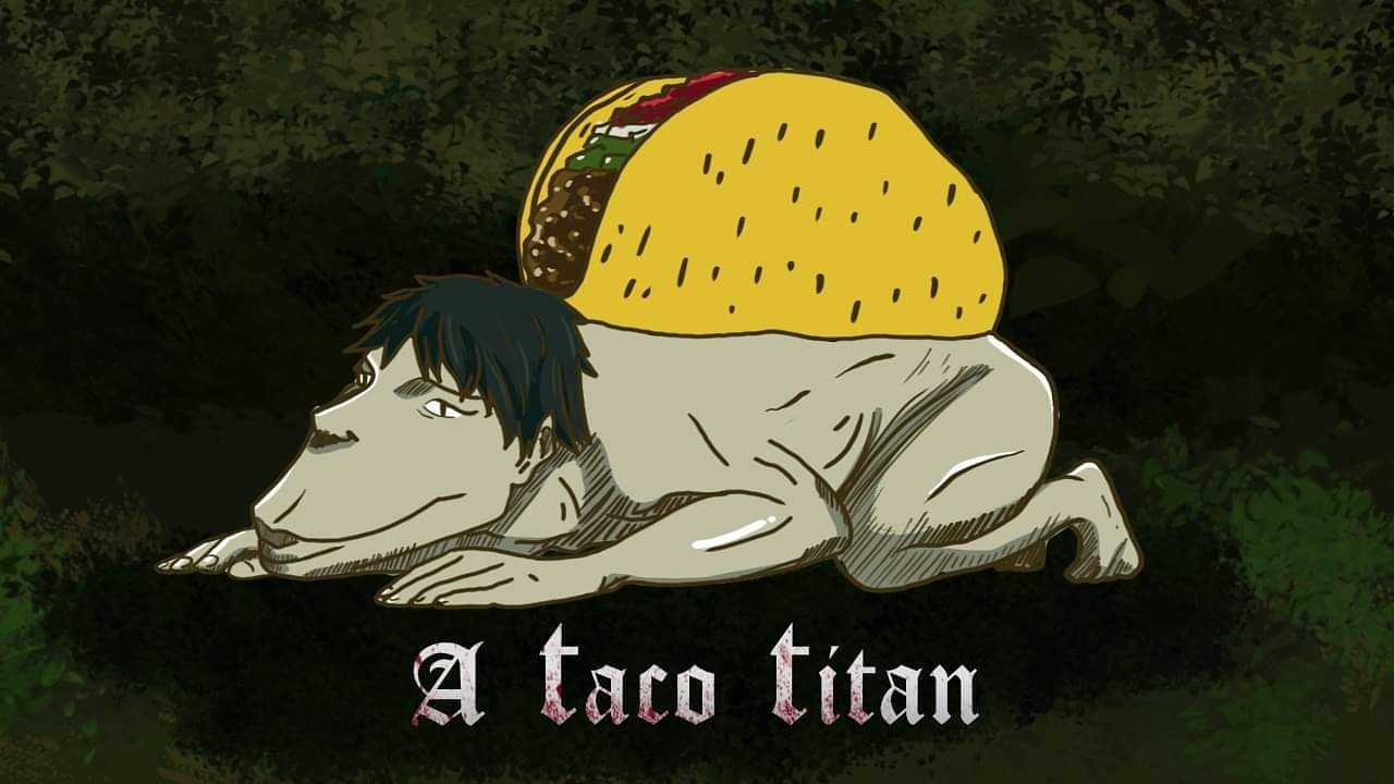 cartoon of a dog laying down with a taco on its head