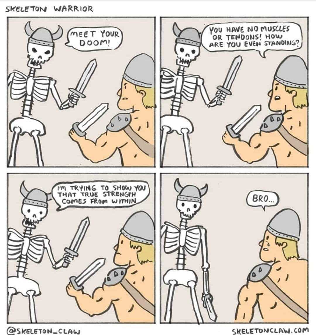 a cartoon of a comic strip with a skeleton in a helmet and a skeleton in a helmet