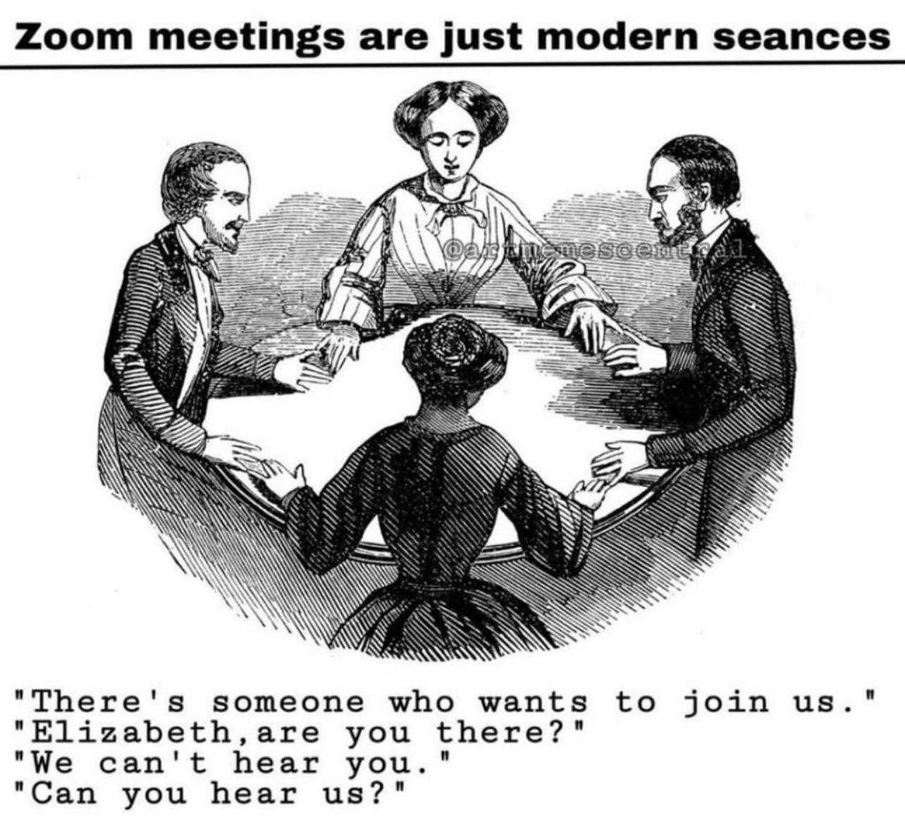 a cartoon of a group of people sitting around a table