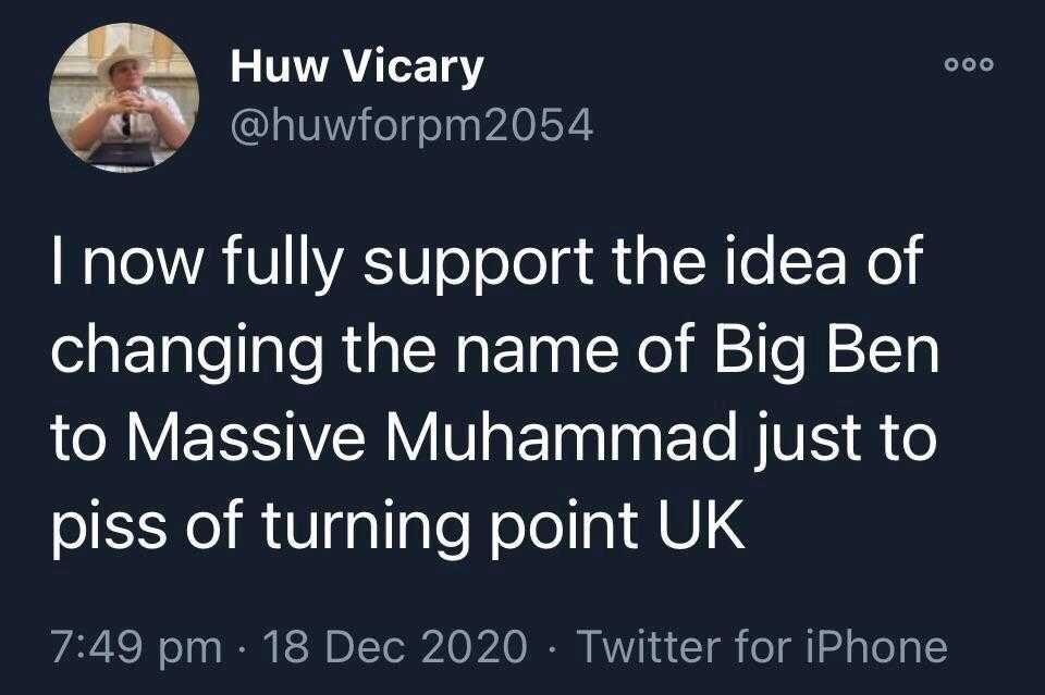 a tweet message from the twitter user of a man who is trying to change the name of big ben