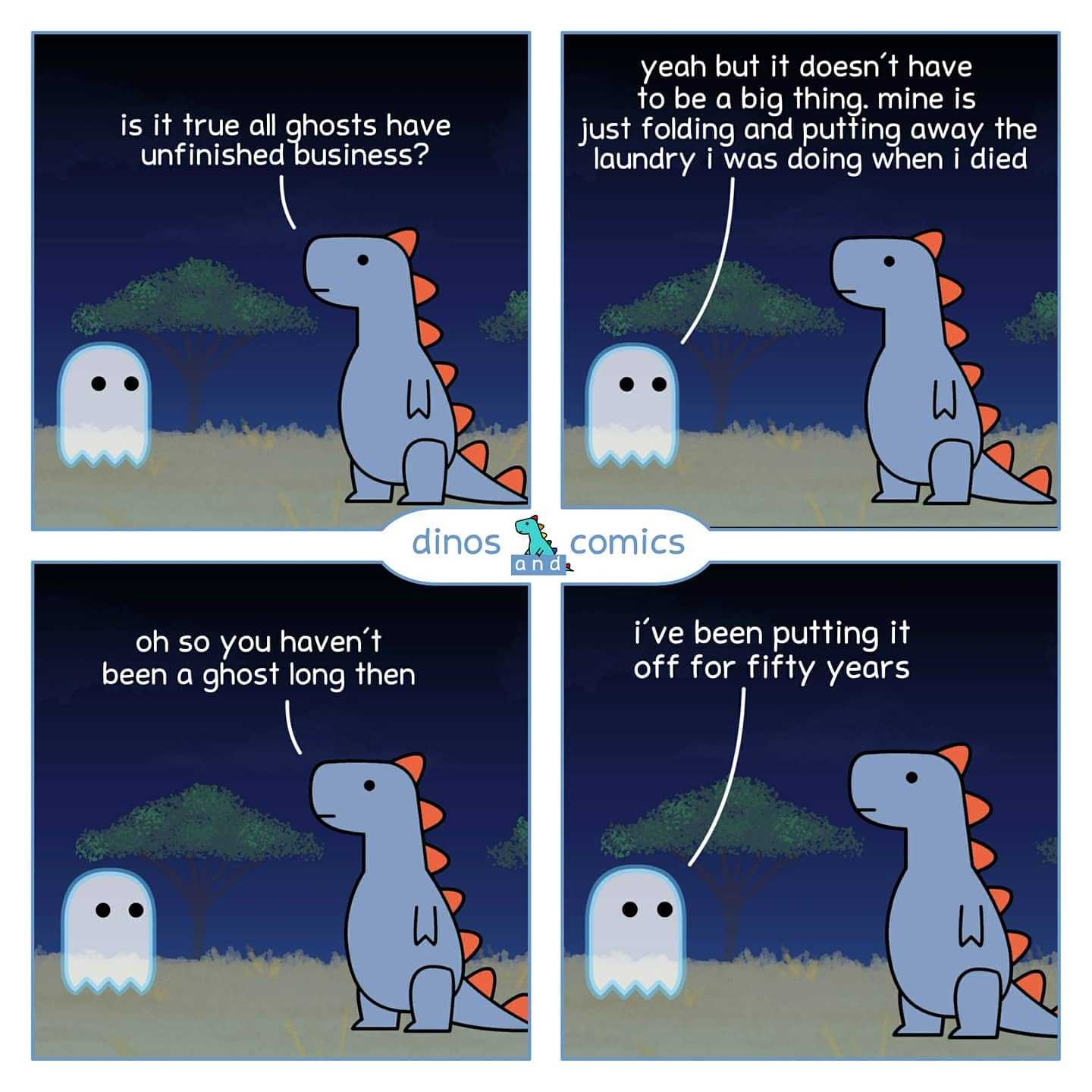 cartoon of a dinosaur with a ghost behind it and a ghost behind it