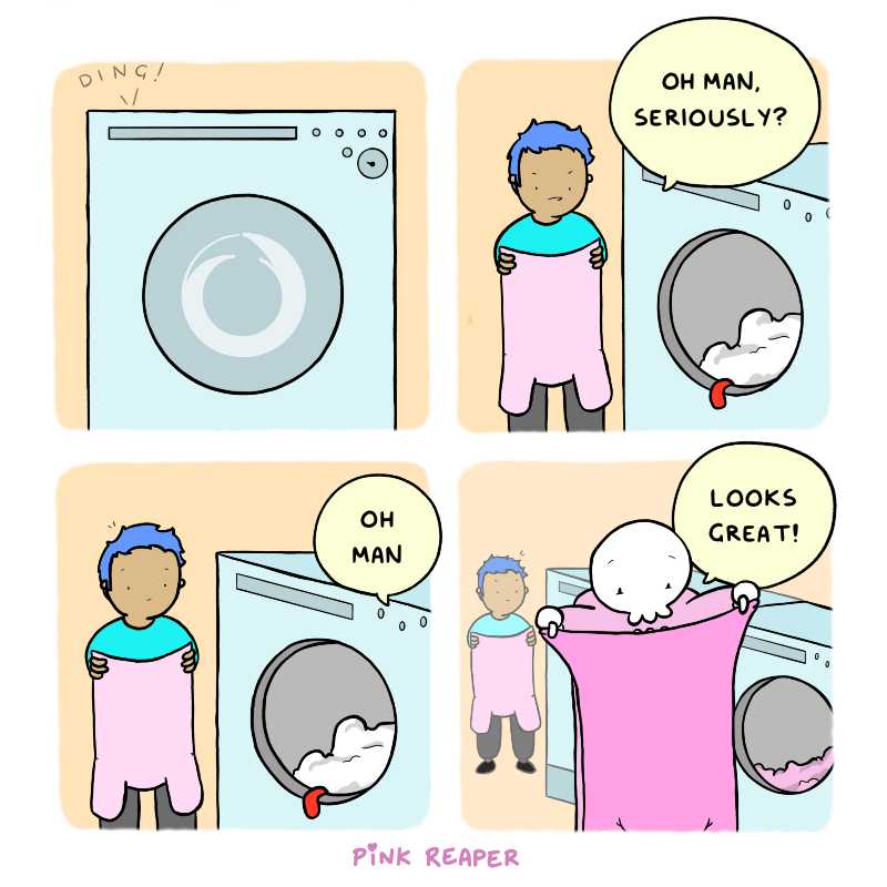 cartoon of a woman washing her clothes in a washer