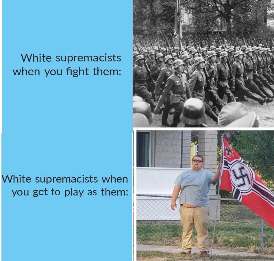 image of a man holding a flag and a flag with a nazi flag