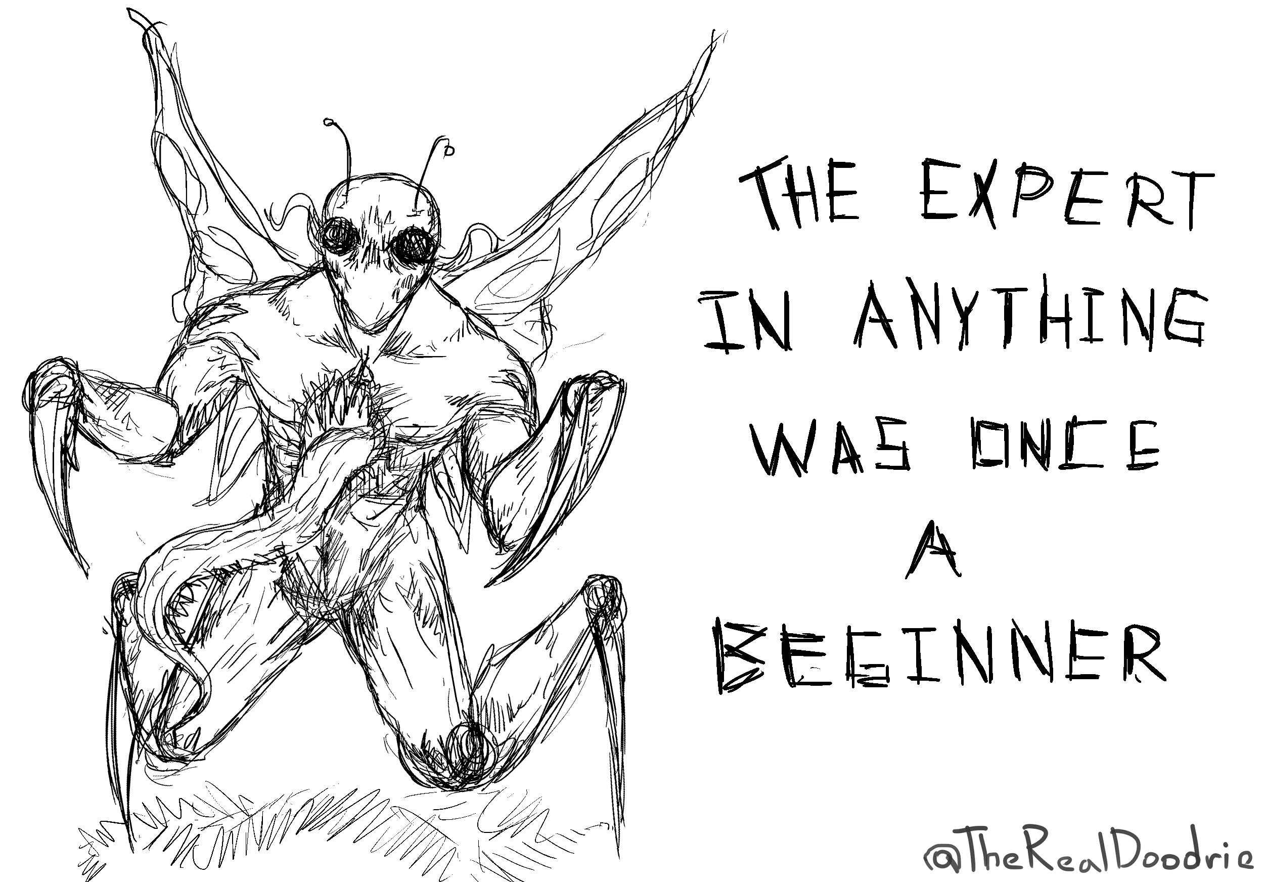 a drawing of a man with a bug on his back and a quote that says, the expert anything we