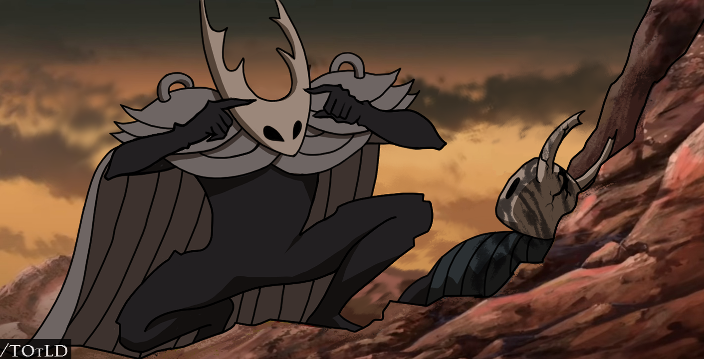 anime character with horns and a cape on a rocky cliff