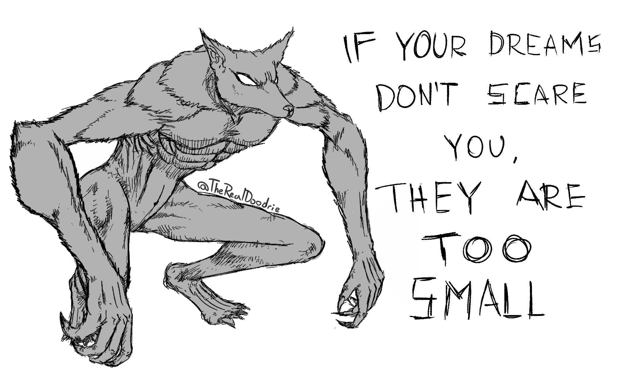 a drawing of a werewolf with a quote on it