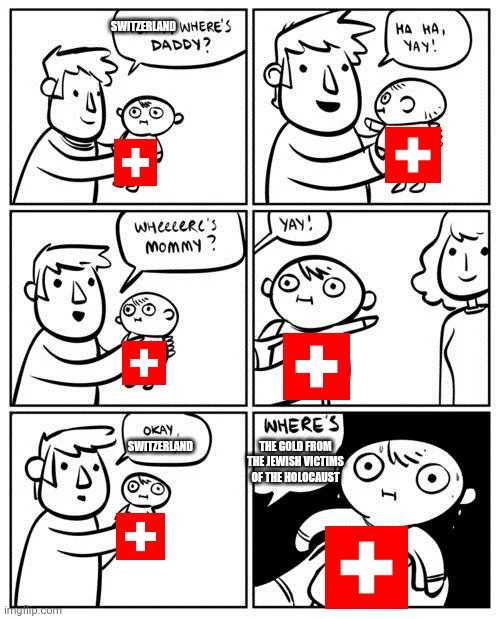 a comic strip with a cartoon of a man holding a red cross