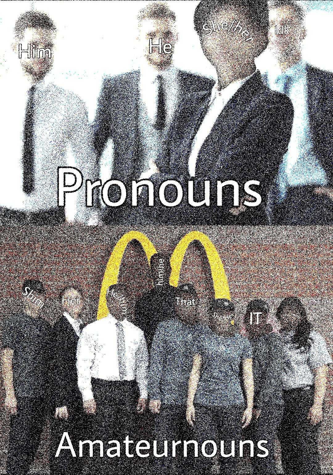 there are two pictures of a man and a woman with a mcdonald logo