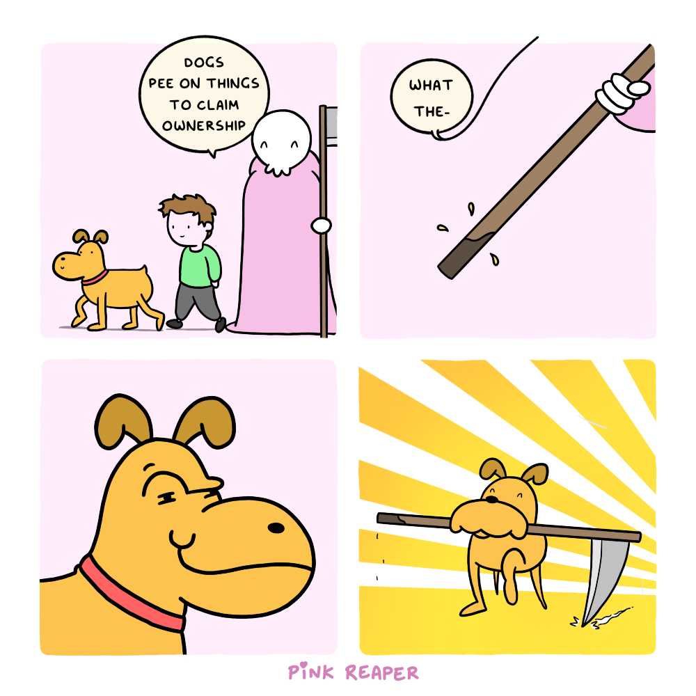 cartoon of a dog and a man with a stick and a hammer