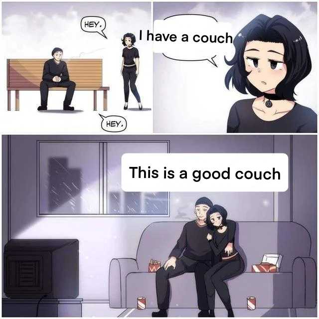 cartoon of a woman sitting on a couch with a man sitting on a couch