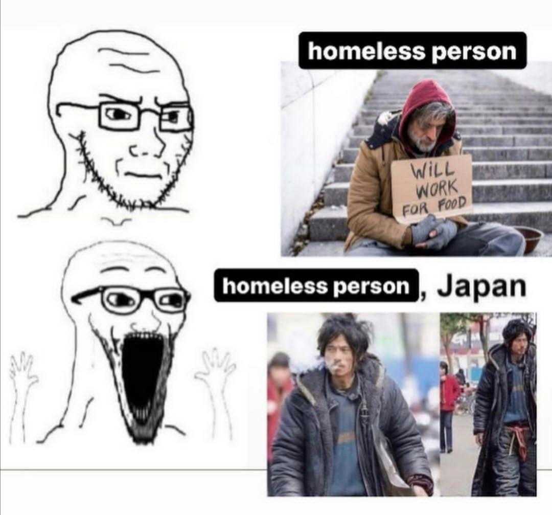 man sitting on steps with a sign that says homeless person homeless person japan