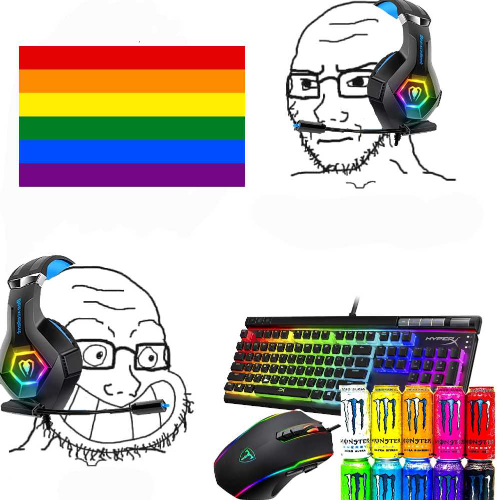 there are a few different pictures of a man with a rainbow keyboard