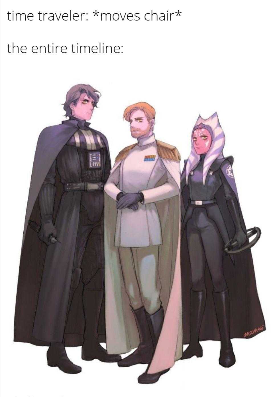 a cartoon picture of three people dressed in star wars costumes