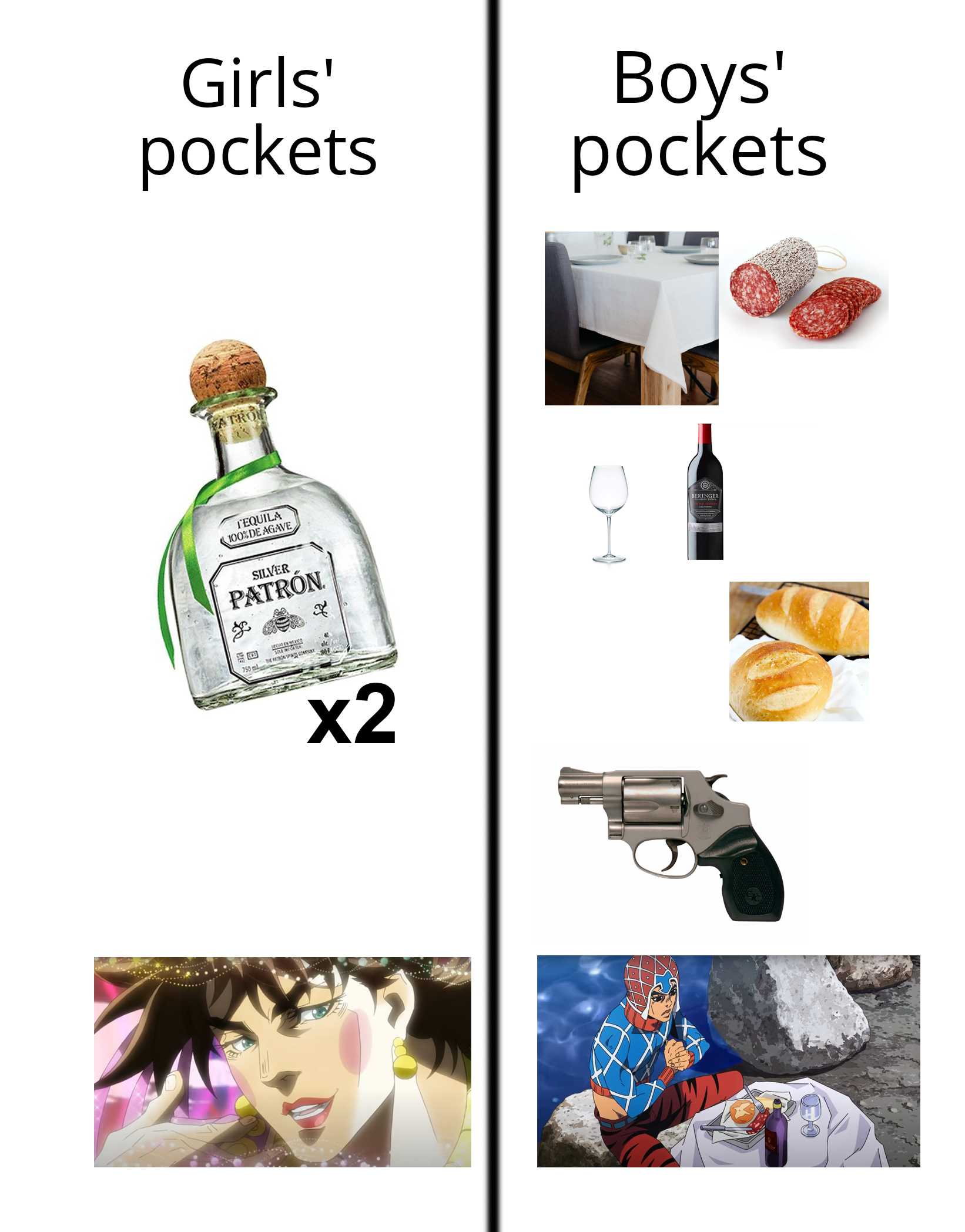 there are two pictures of a bottle of liquor and a gun