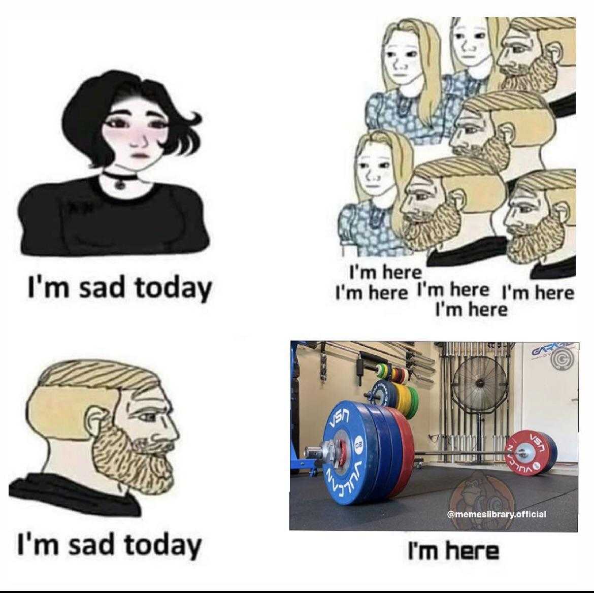 a cartoon picture of a man with a beard and a woman with a barbell