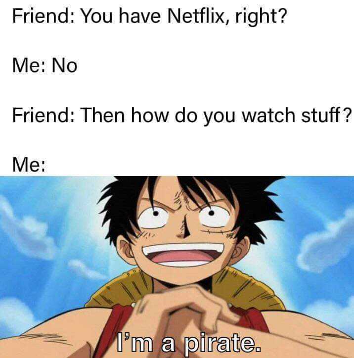 a cartoon picture of a man with a pirate hat and a caption that reads, friend you have netflix