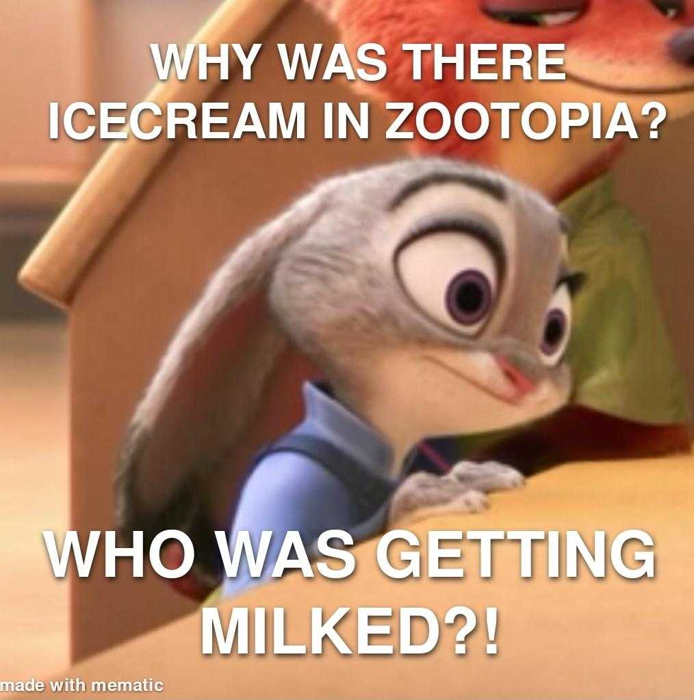 there is a cartoon picture of a rabbit with a caption that says, why was there ice cream in zooia?