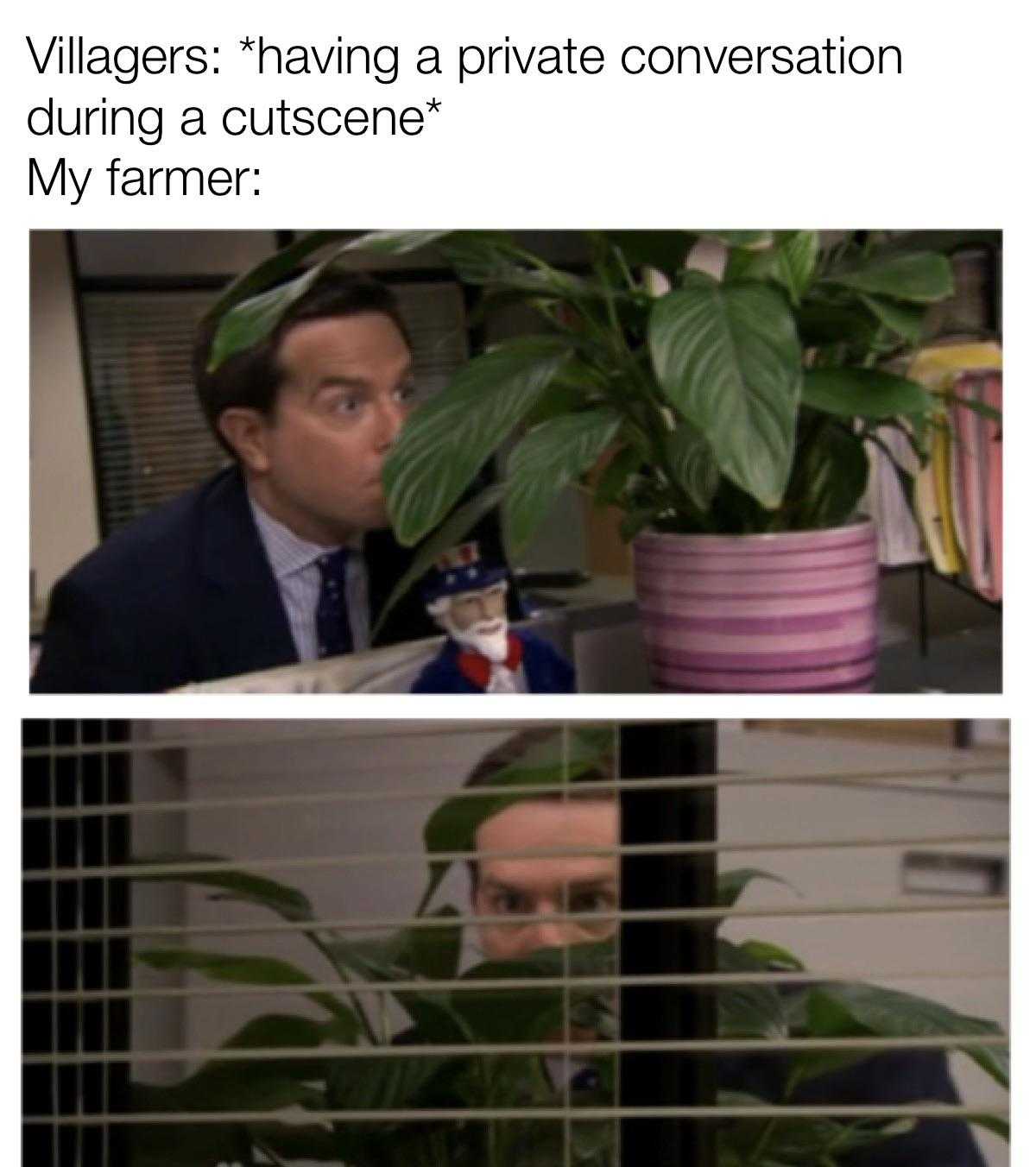 a close up of a person sitting at a table with a plant