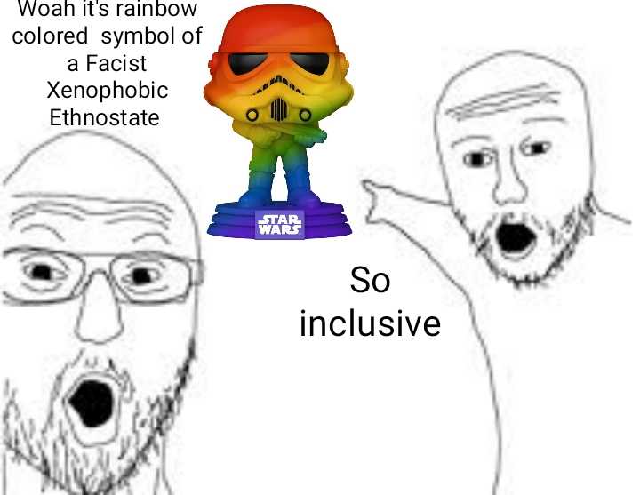 cartoon of a man with a beard and a rainbow colored hat and a man with a beard and glasses