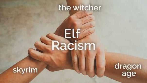 there are two hands holding each other with the words elf racism