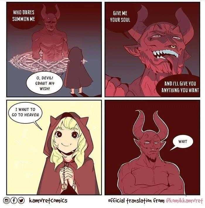 a cartoon of a comic strip with a devil and a demon