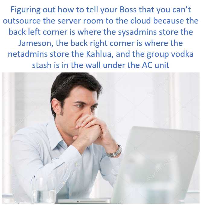 man sitting at a desk with a laptop and a text that reads, firing out how to tell your boss that you can ' t outsource