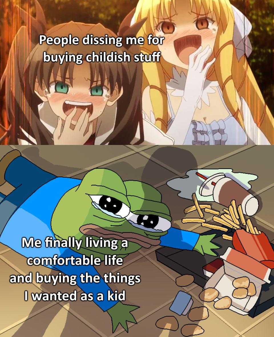 a cartoon picture of a frog and a girl with a caption saying people dissing me for buying children