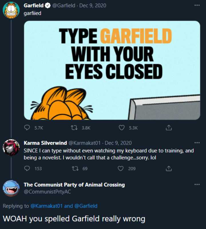 a tweee of a cat with a sign that says type garfield with your eyes closed