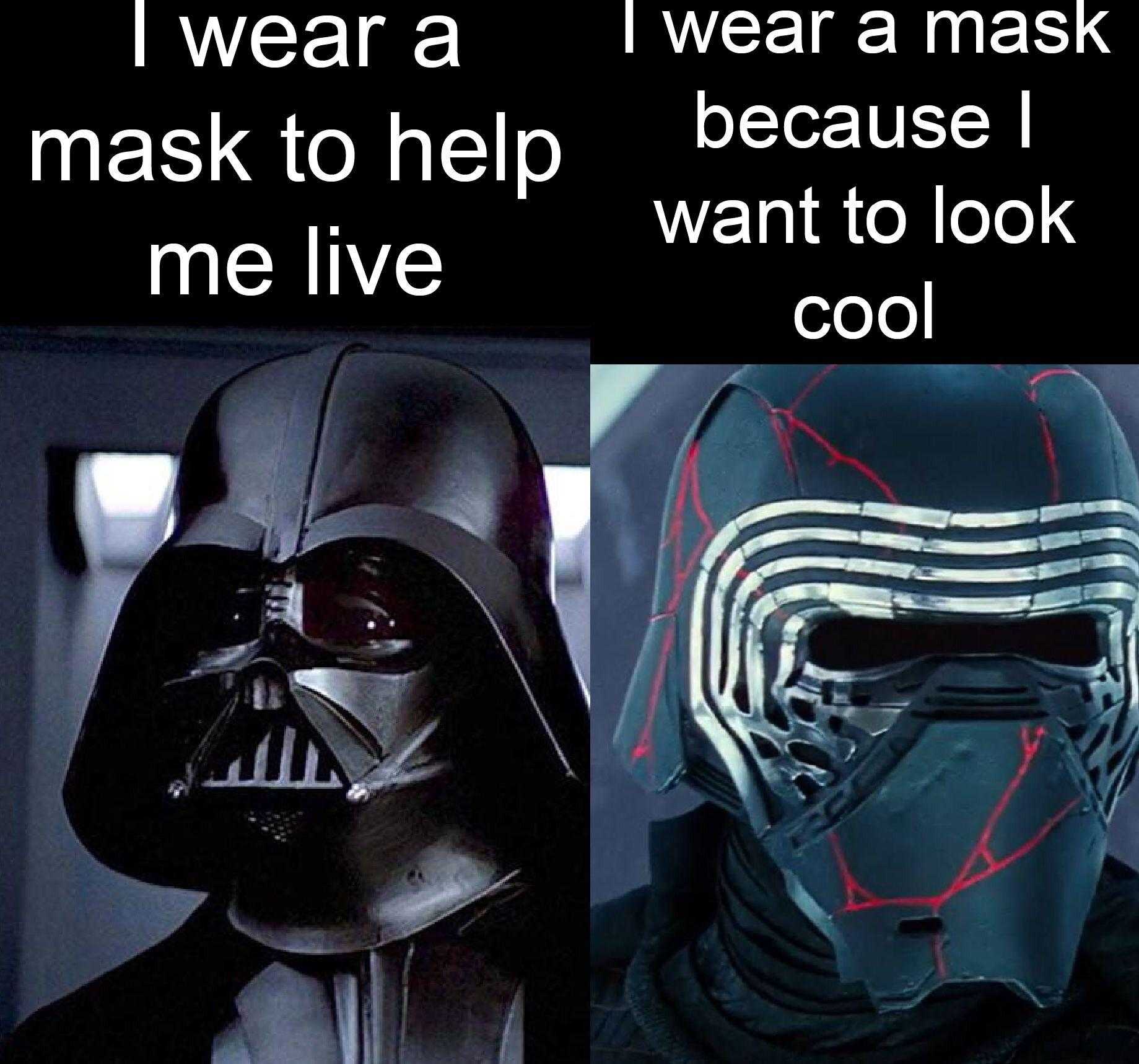 darth vader and a mask with the words i wear a mask to help i want