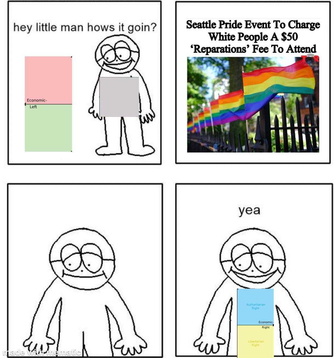 a cartoon picture of a man with a rainbow in his hand