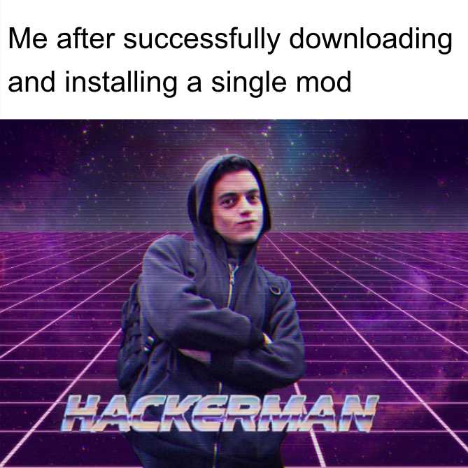 a man in a hoodie standing in front of a grid with the text, me after successfully downloading